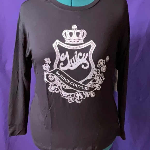 NWT Juicy Couture Women’s black/gray long sleeve logo tee, size M - Picture 2 of 8